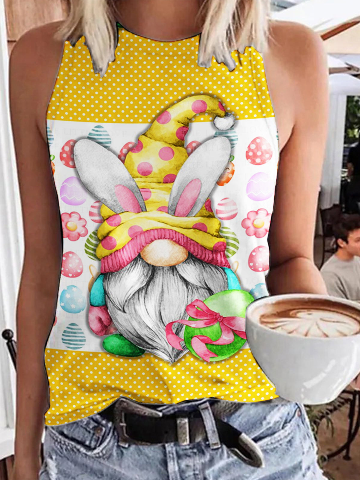 Women's Easter Gnome Print Tank Top