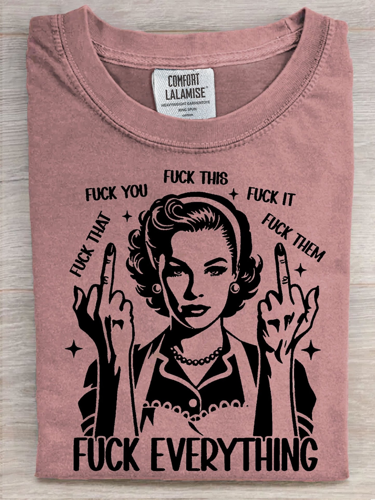 Fuck This Fuck That Retro Funny Housewife Art Print Casual Short Sleeve T-shirt