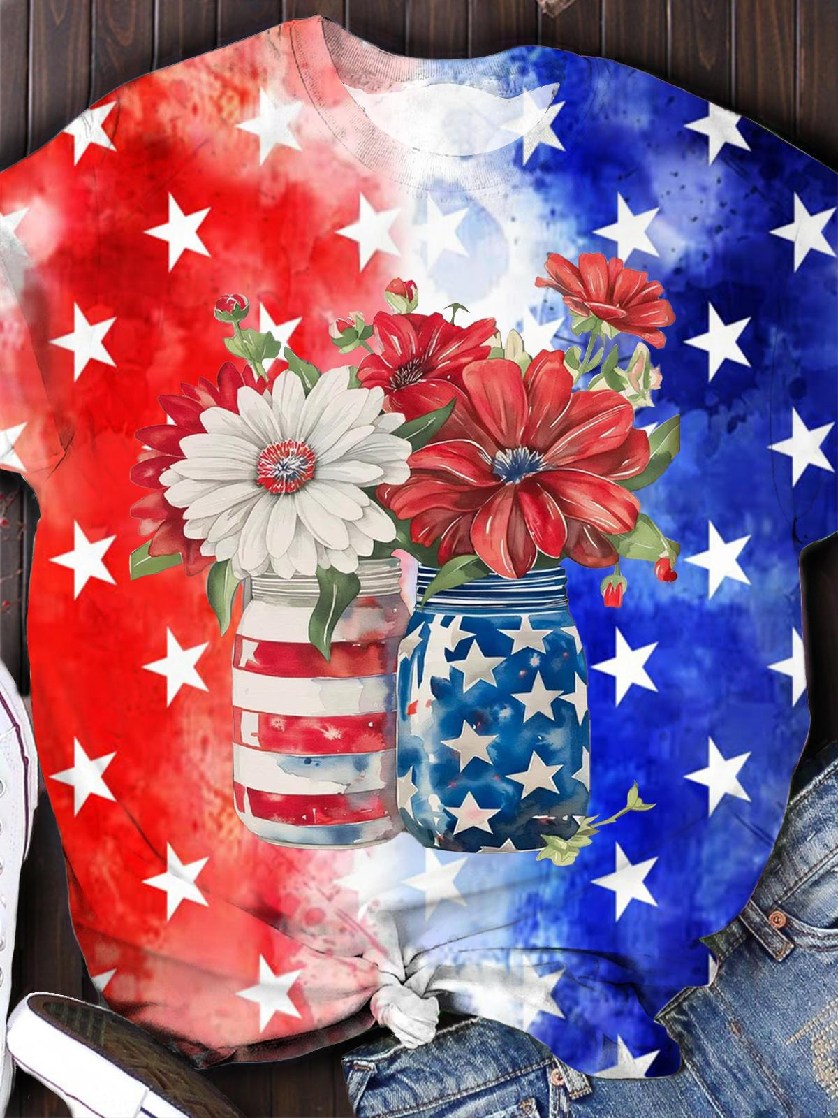 4th of July Watercolor Floral Patriotic T-shirts