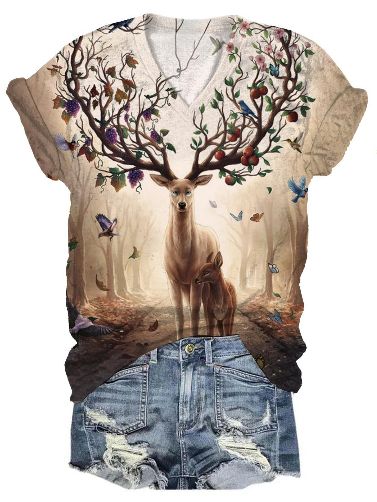 Women's Fall Deer Print Top