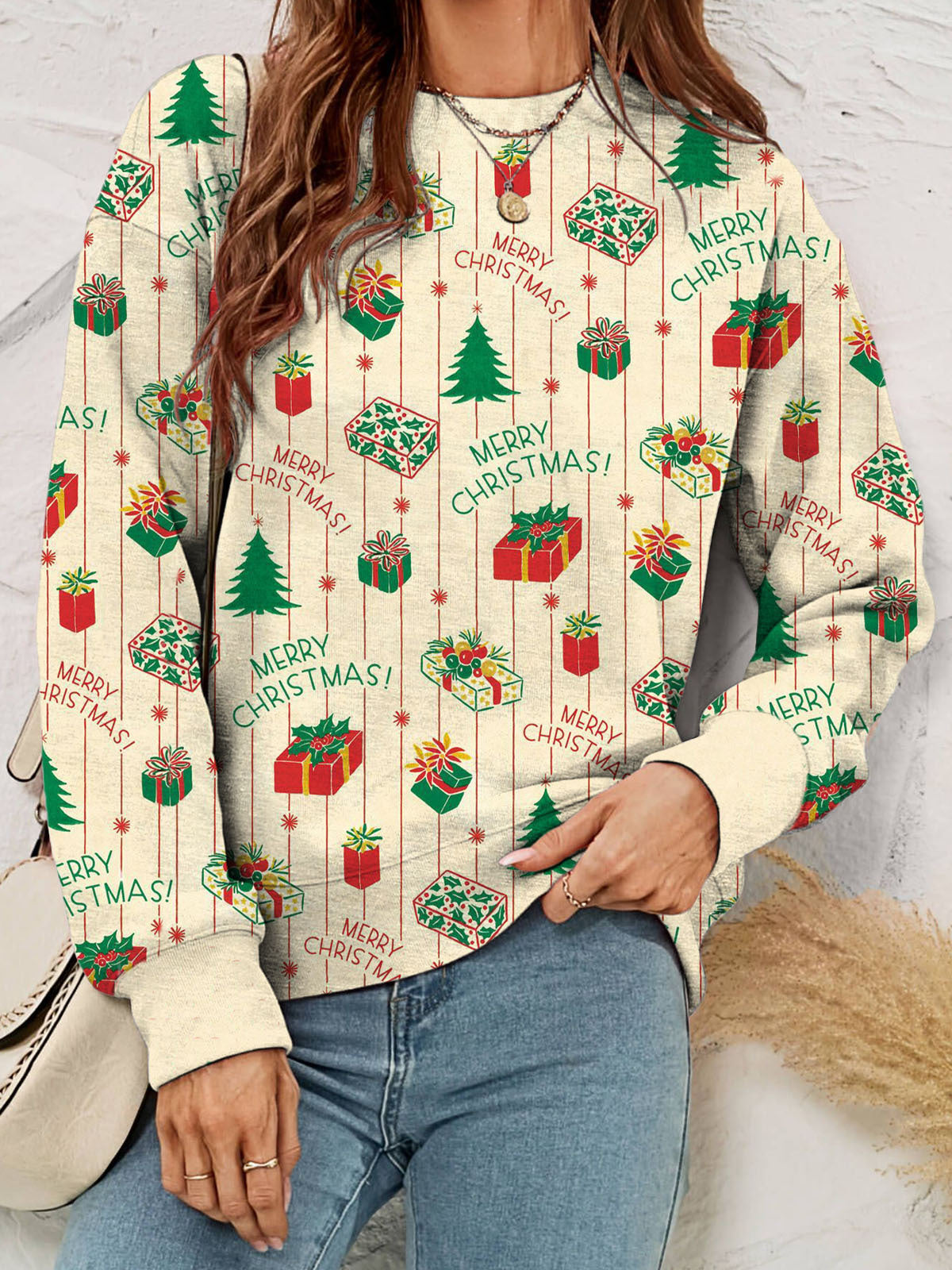 Women's Merry Christmas Printed Casual Long Sleeve Top