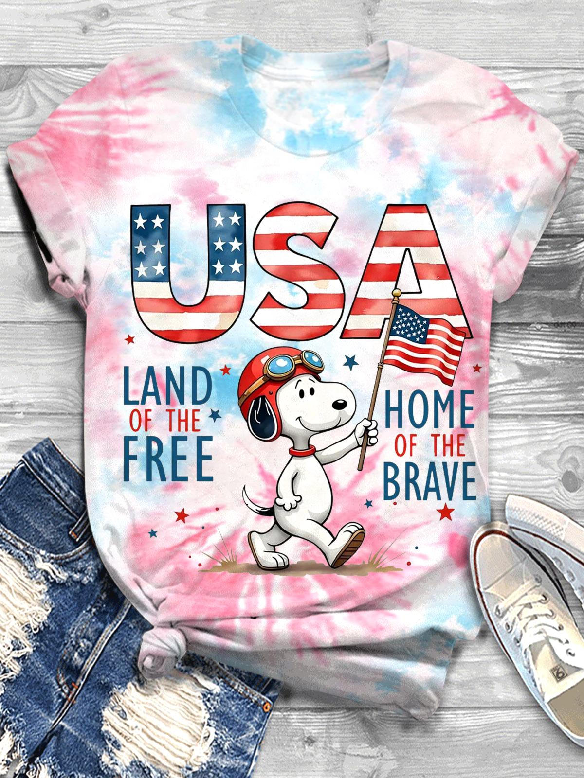 Snoopy Fireworks 4th Of July Crew Neck T-shirt