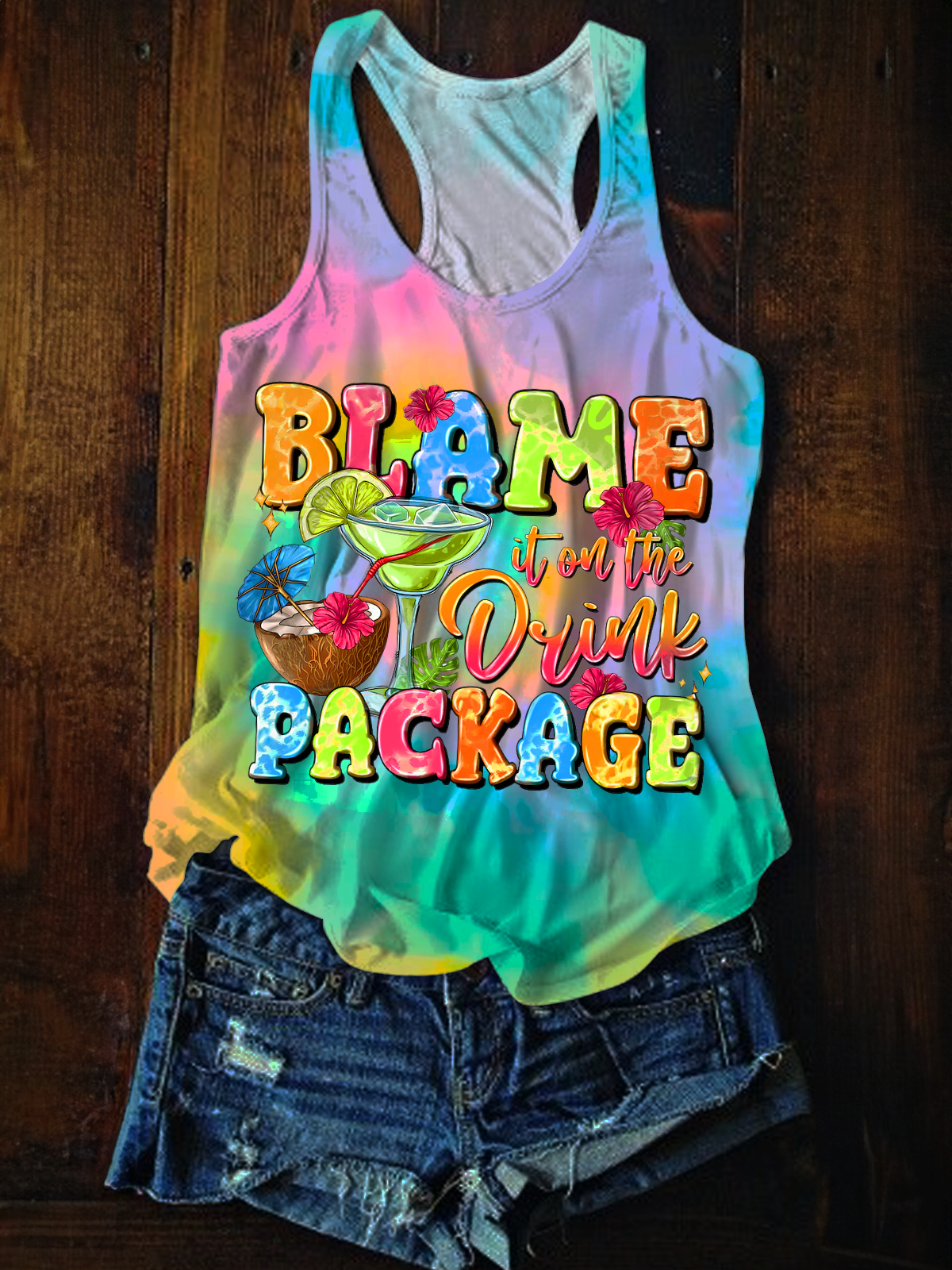 Blame it on the Drink Package Printed Casual Tank Top