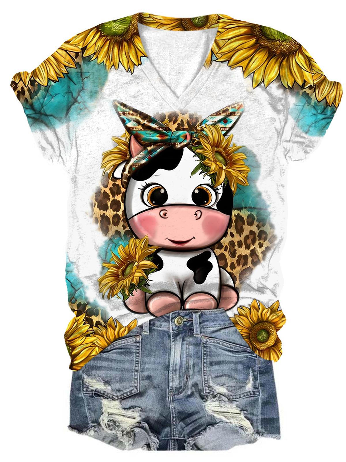 Women's Sunflower Cow Print Top