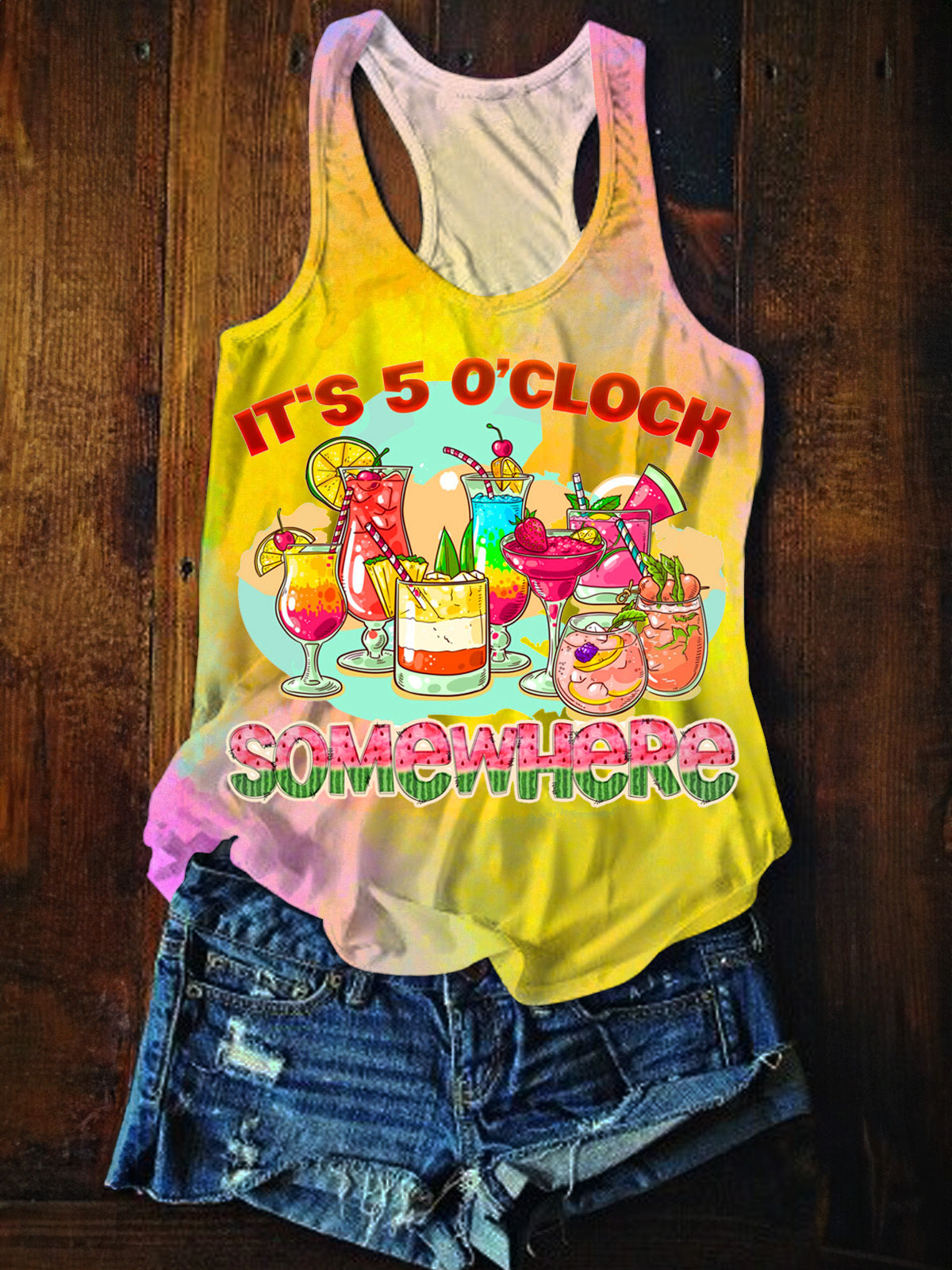 It's 5 O'Clock Somewhere Beach Printed Casual Tank Top