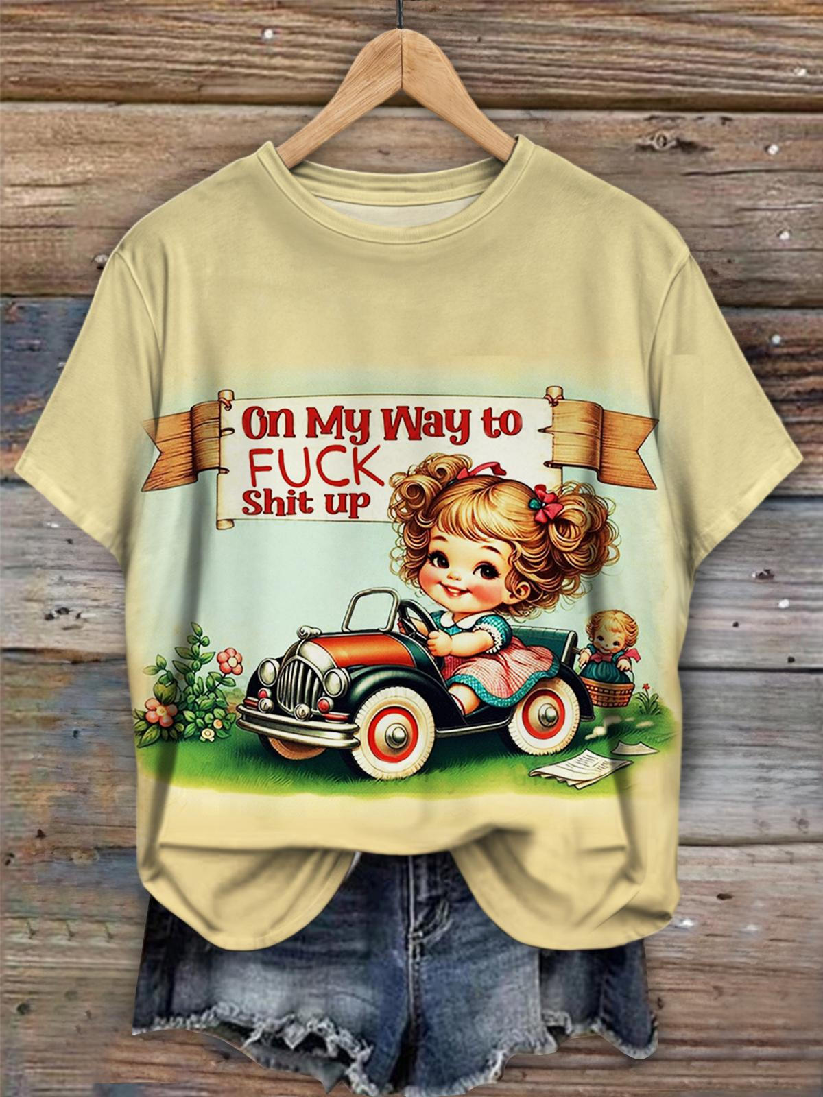 Vintage Girls Printed Crew Neck T-shirt