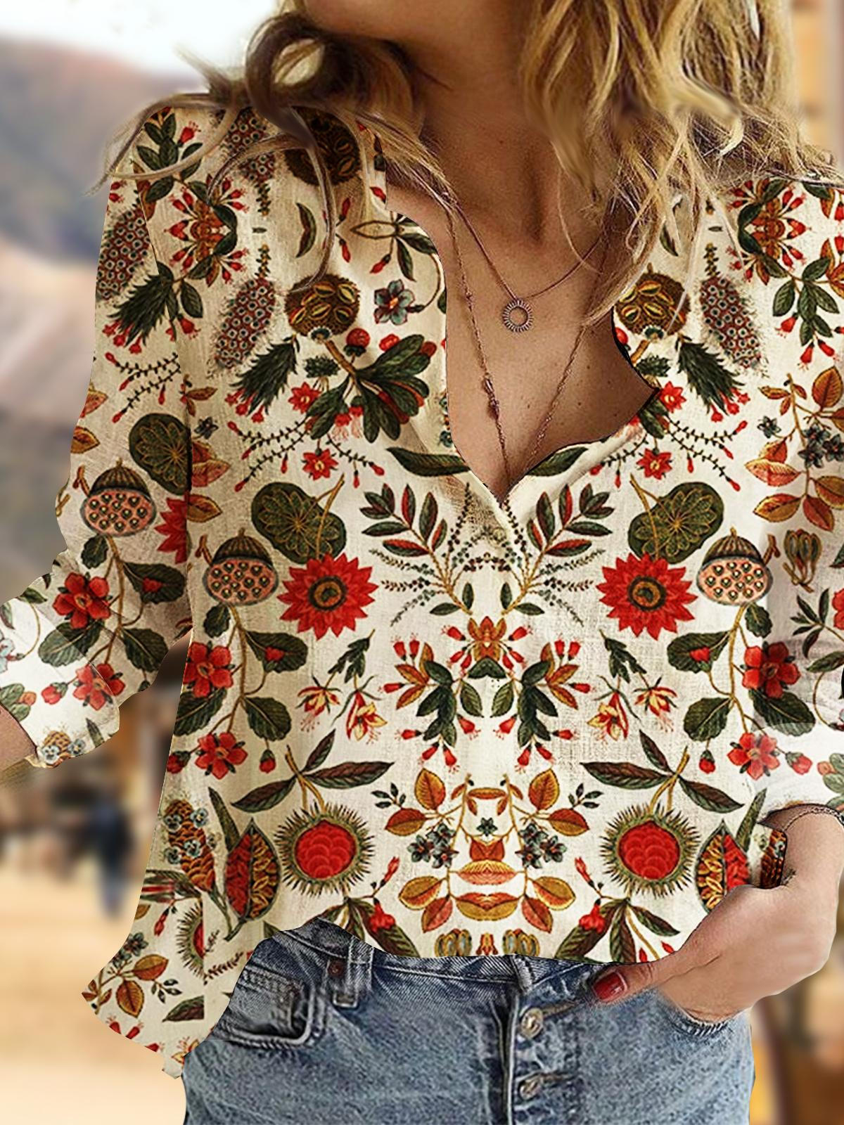 Women's Vintage Christmas Printed Casual Shirt