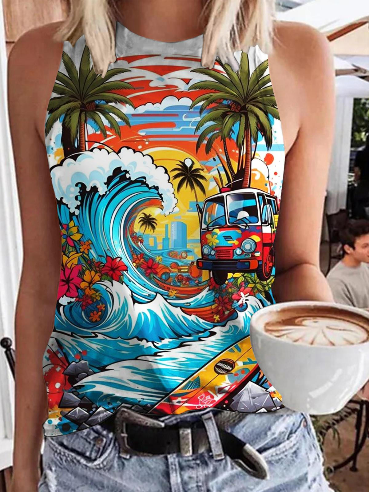 Summer Print Casual Sleeveless Top