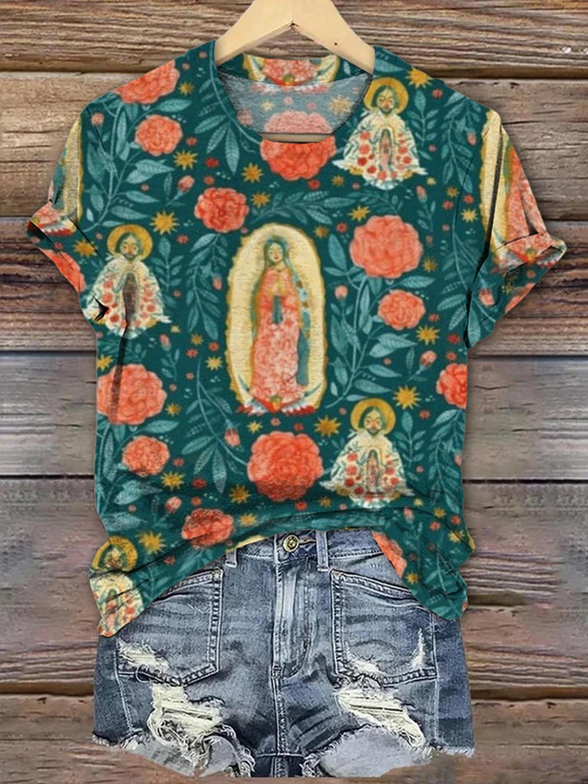 Catholic Mother Mary Religious Faith Crew Neck T-shirt