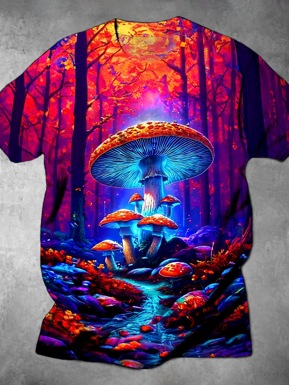 Mushroom Round Neck Short Sleeve Men's T-shirt