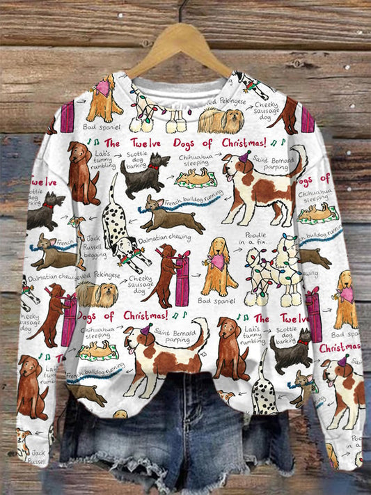 Women's Christmas Dogs Print Long Sleeve Top