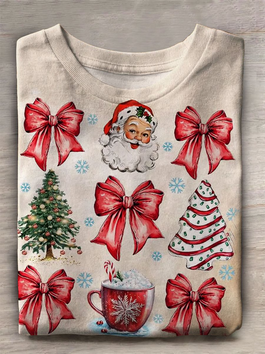 Women's Retro Christmas Print Short Sleeve Top