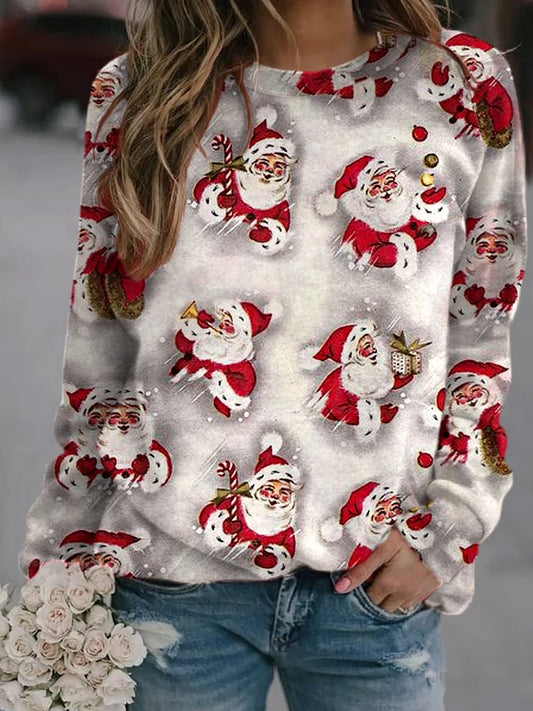 Women's Merry Christmas Santa Print Long Sleeve Top