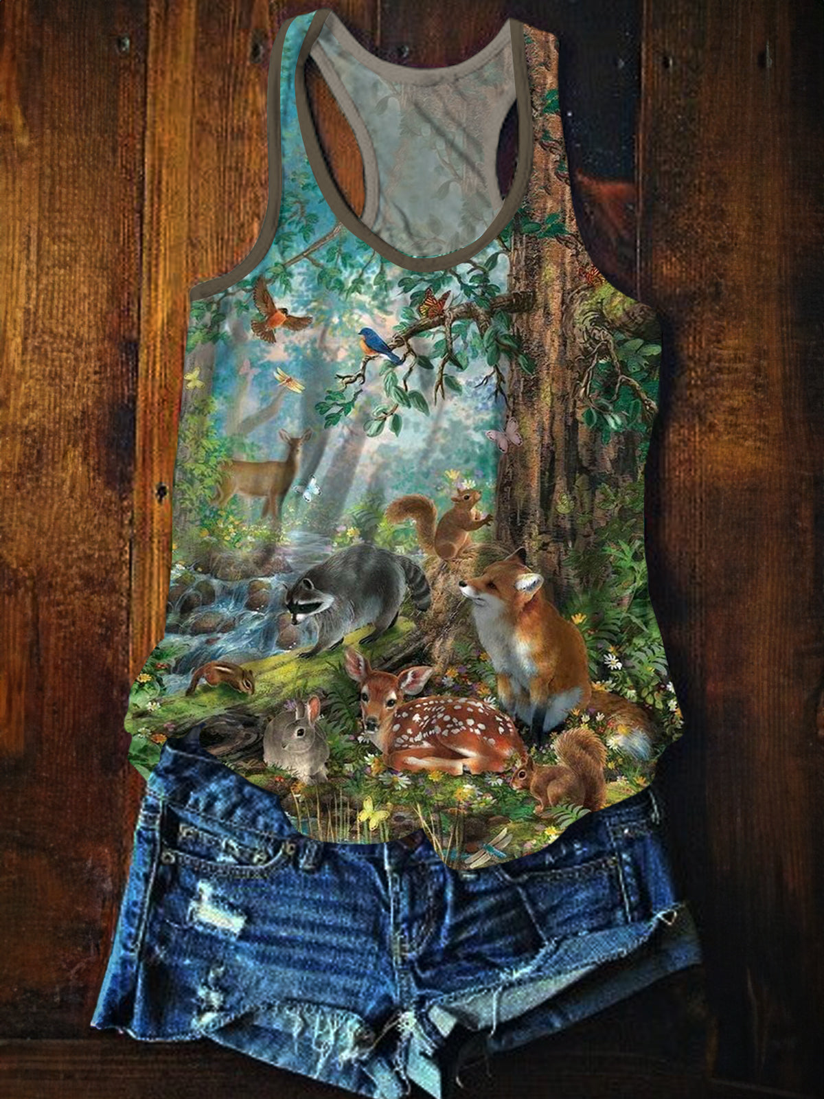 Forest Animals Printed Casual Tank Top