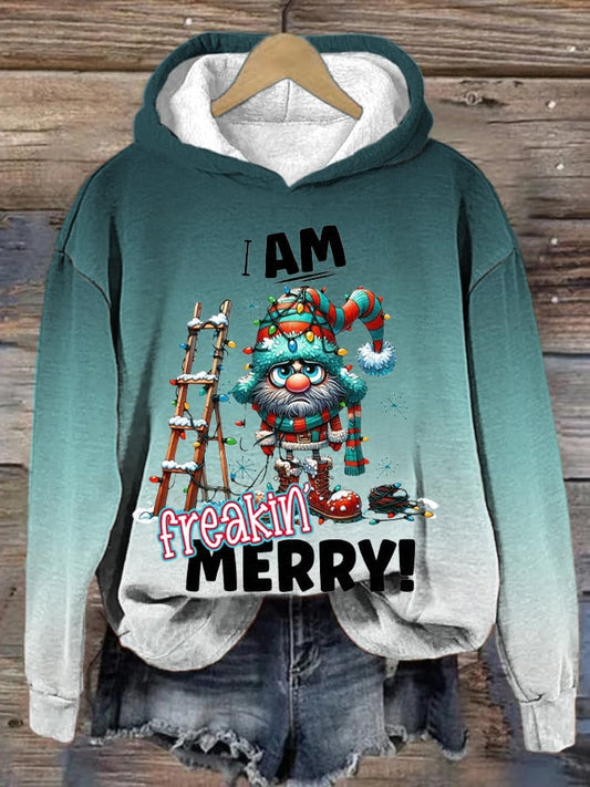 Women's Funny Christmas I Am Freakin' Merry Print Casual Hoodie