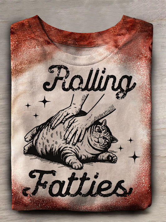 Women's Rolling Fatties Cat Print Casual T-shirt