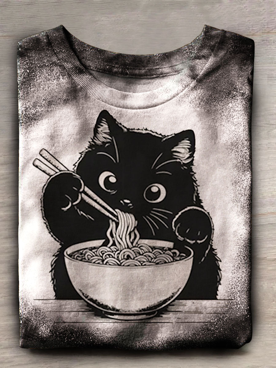 Women's Vintage Cat Art Print Casual T-shirt