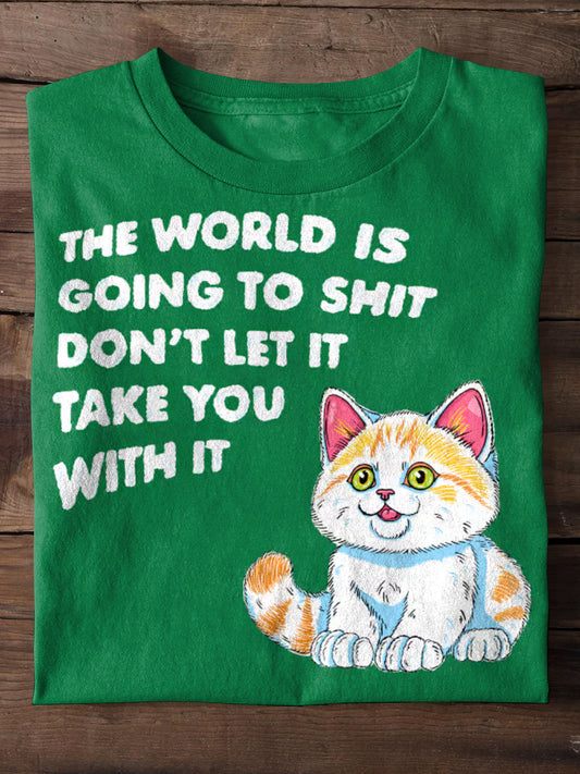 The World Is Going To Shit Funny Art Casual Print T-Shirt