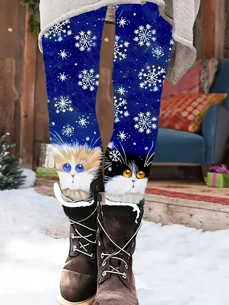 Women's Cute Cats & Snowflake Print Leggings