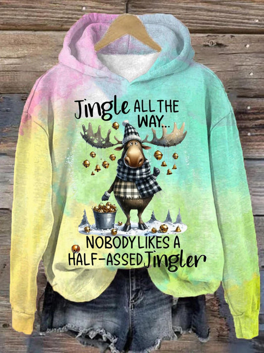 Women's Funny Christmas Jingle All The Way Print Casual Hoodie