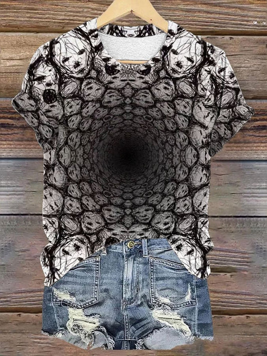 Women's Vintage Dark Style Ghost Skull Halloween Art Printed T-Shirt