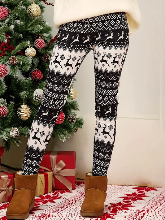 Women's Stretchy Christmas Elk Print Skinny Leggings