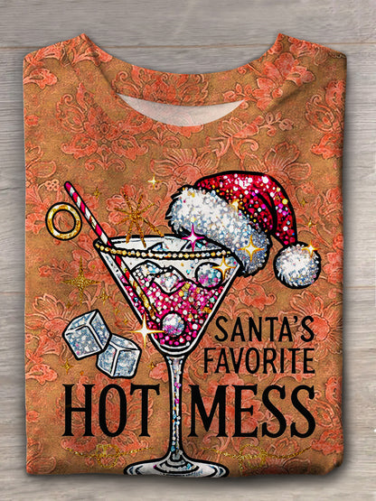 Women's Santa's Favorite Hot Mess Printed Casual T-Shirt