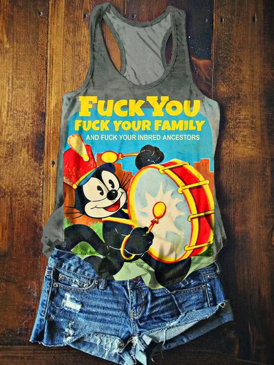 Vintage Funny Art Print Casual Tank Top