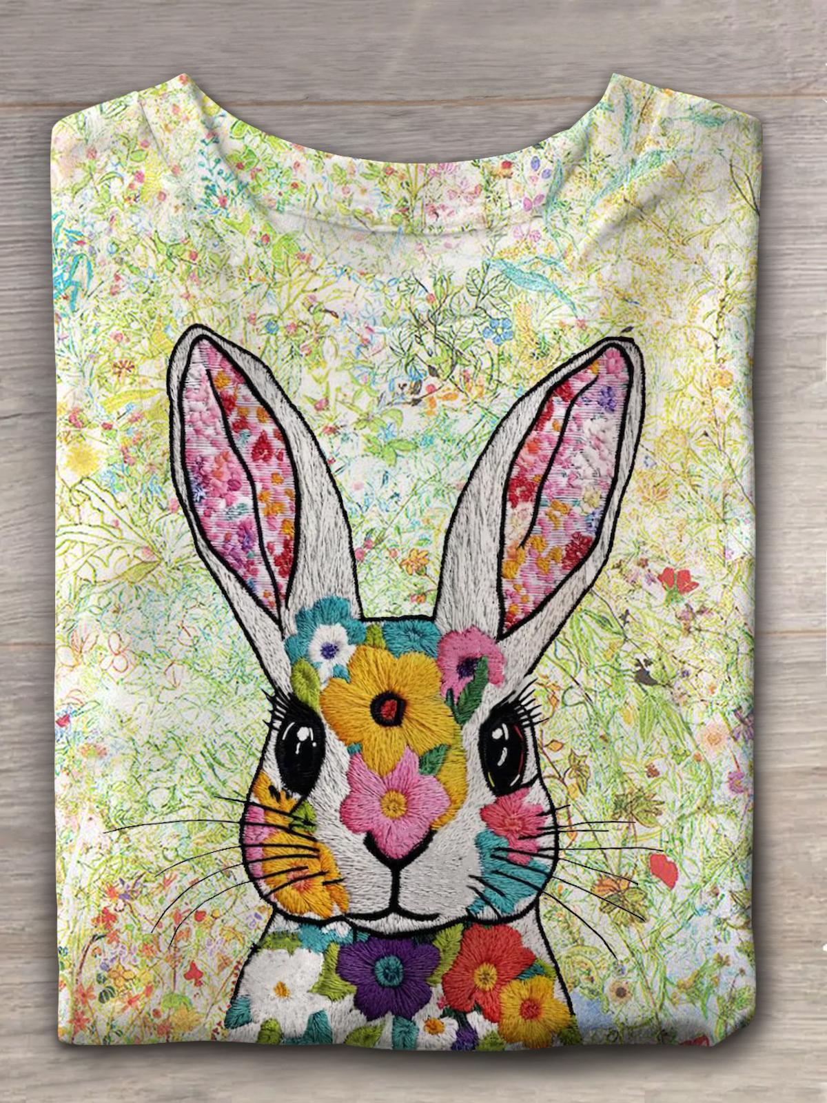 Floral Easter Bunny Crew Neck T-shirt