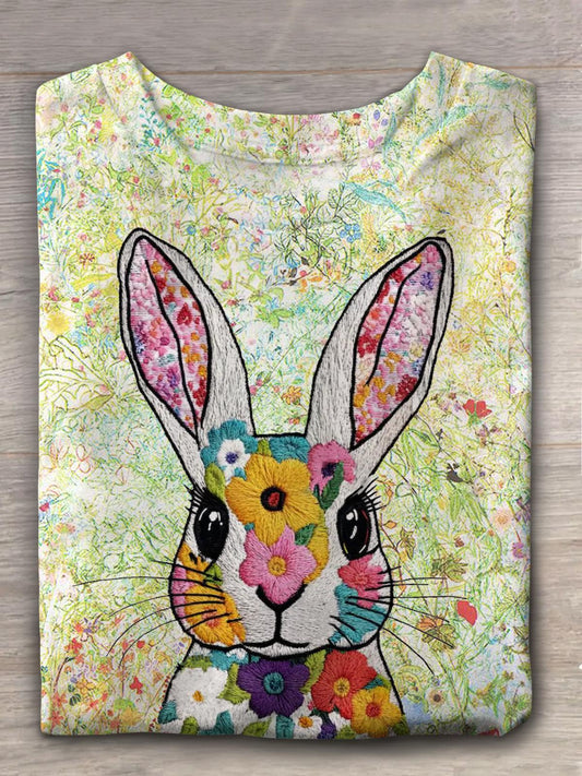 Floral Easter Bunny Crew Neck T-shirt