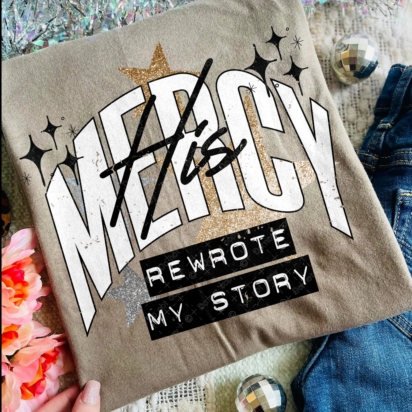 Jesus His Mercy Rewrote My Story Vintage Tee