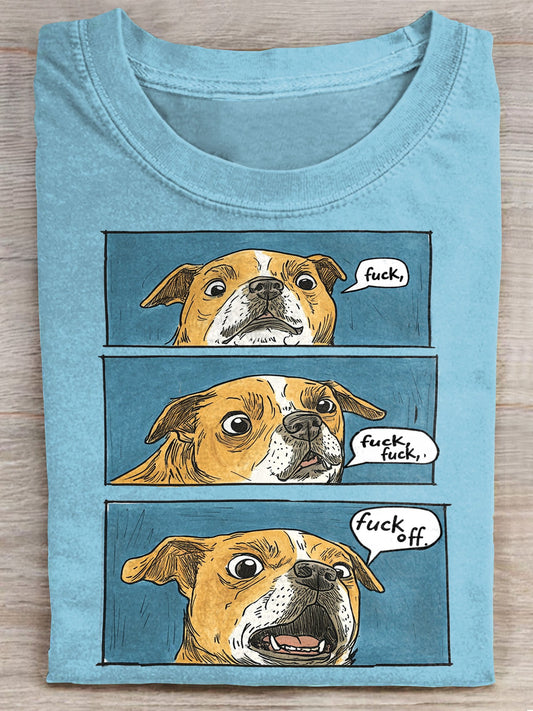 Funny Dog Art Print Casual Crew Neck T-shirt