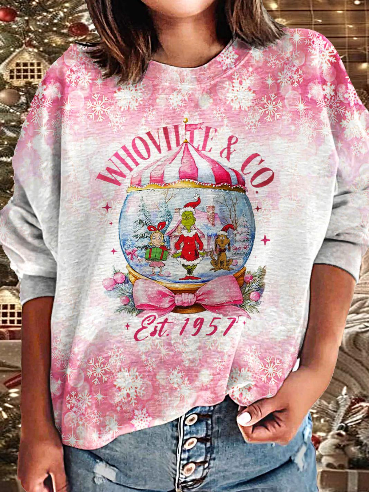 Women's Retro Christmas Winter Printed Long Sleeve Casual Top