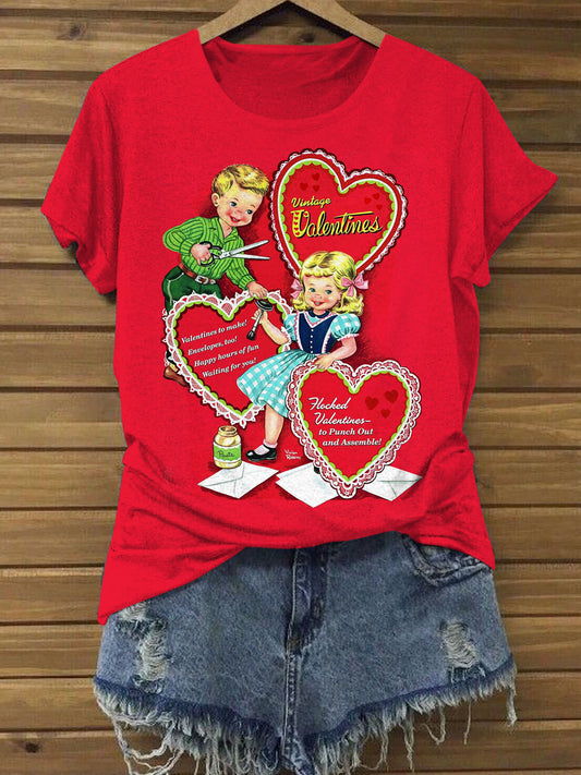 Vintage Valentine's Day Casual Crew Neck T-Shirt