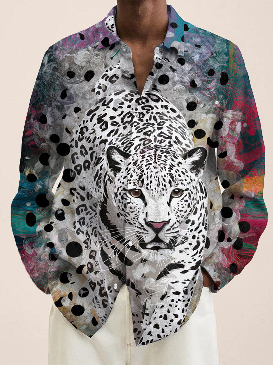 Creative Design White Tiger Vintage Stripe Print Long Sleeve Shirt