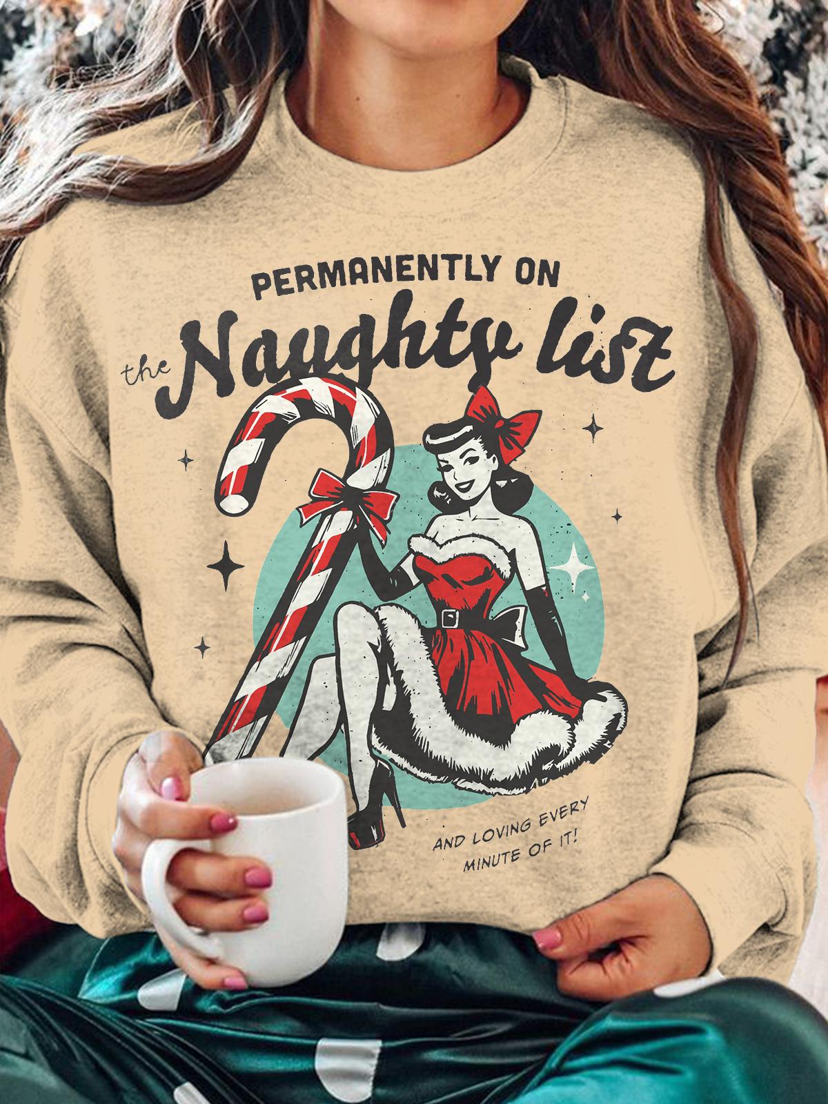 Women's Naughty List Christmas Print Long Sleeve Top