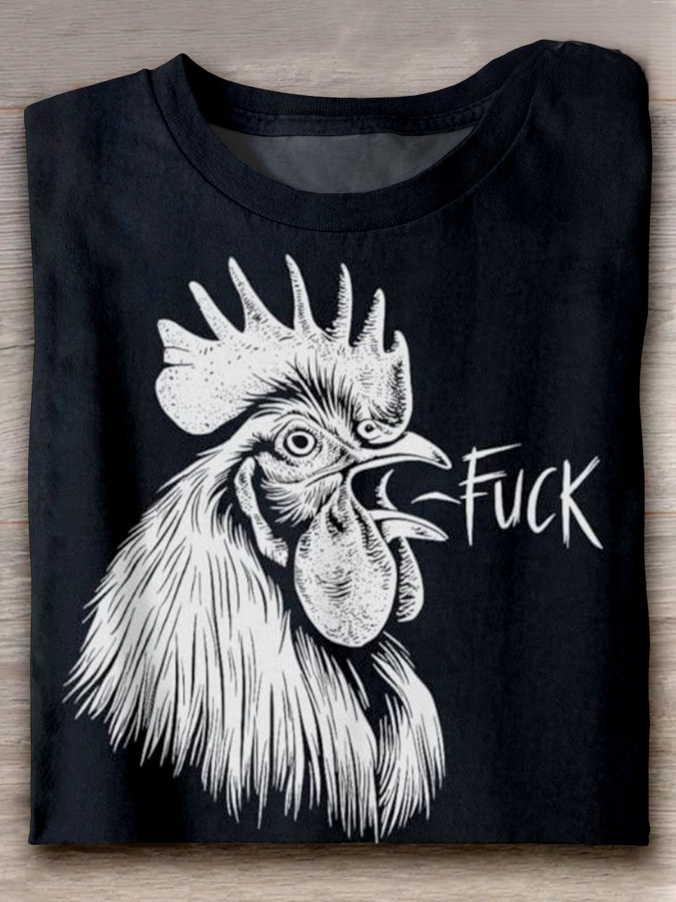 Vintage Chicken Saying Print Casual Crew Neck T-shirt