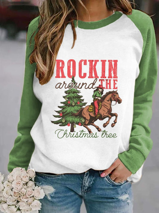 Women's Cowgirl Rockin Around The Christmas Tree Long Sleeve Top