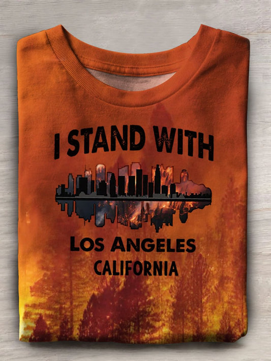 I Stand with Los Angeles California Print Casual Crew Neck T-shirt