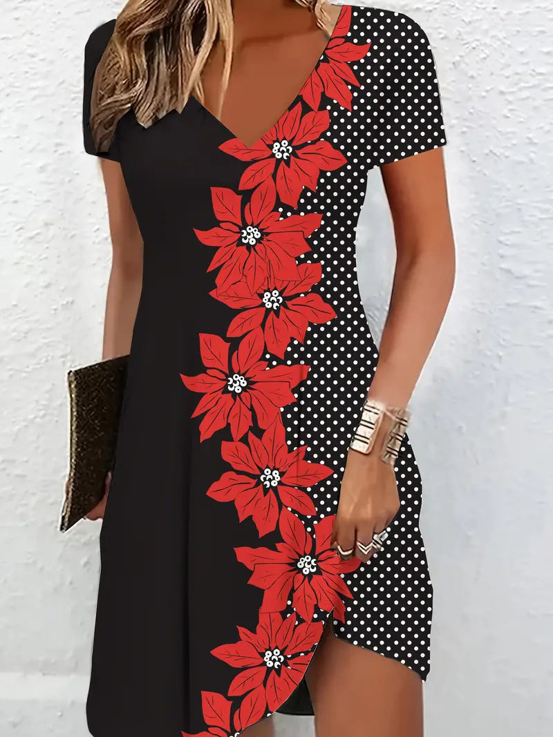 Women's Floral Print V-Neck Dress