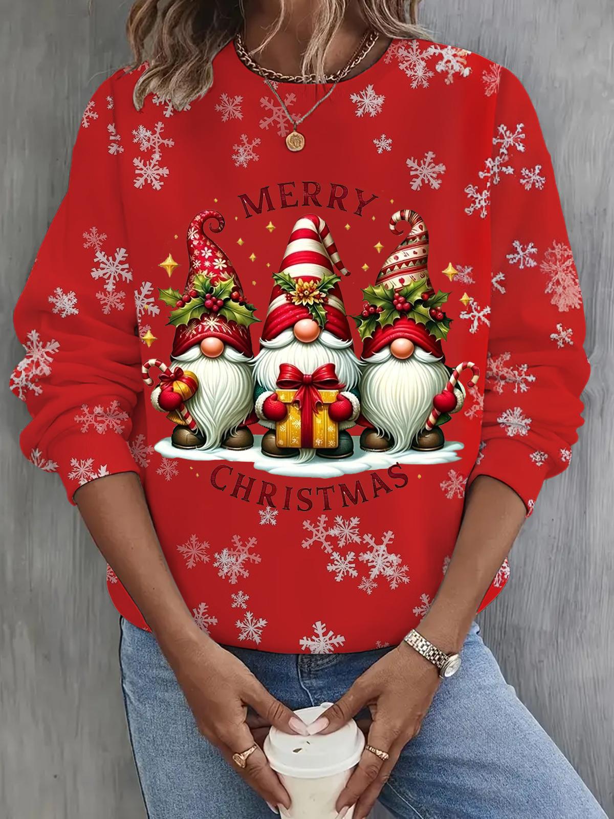 Women's Christmas Gnome Long Sleeve Casual Top