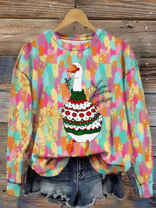 Women's Christmas Winter Duck Print Long Sleeve Top