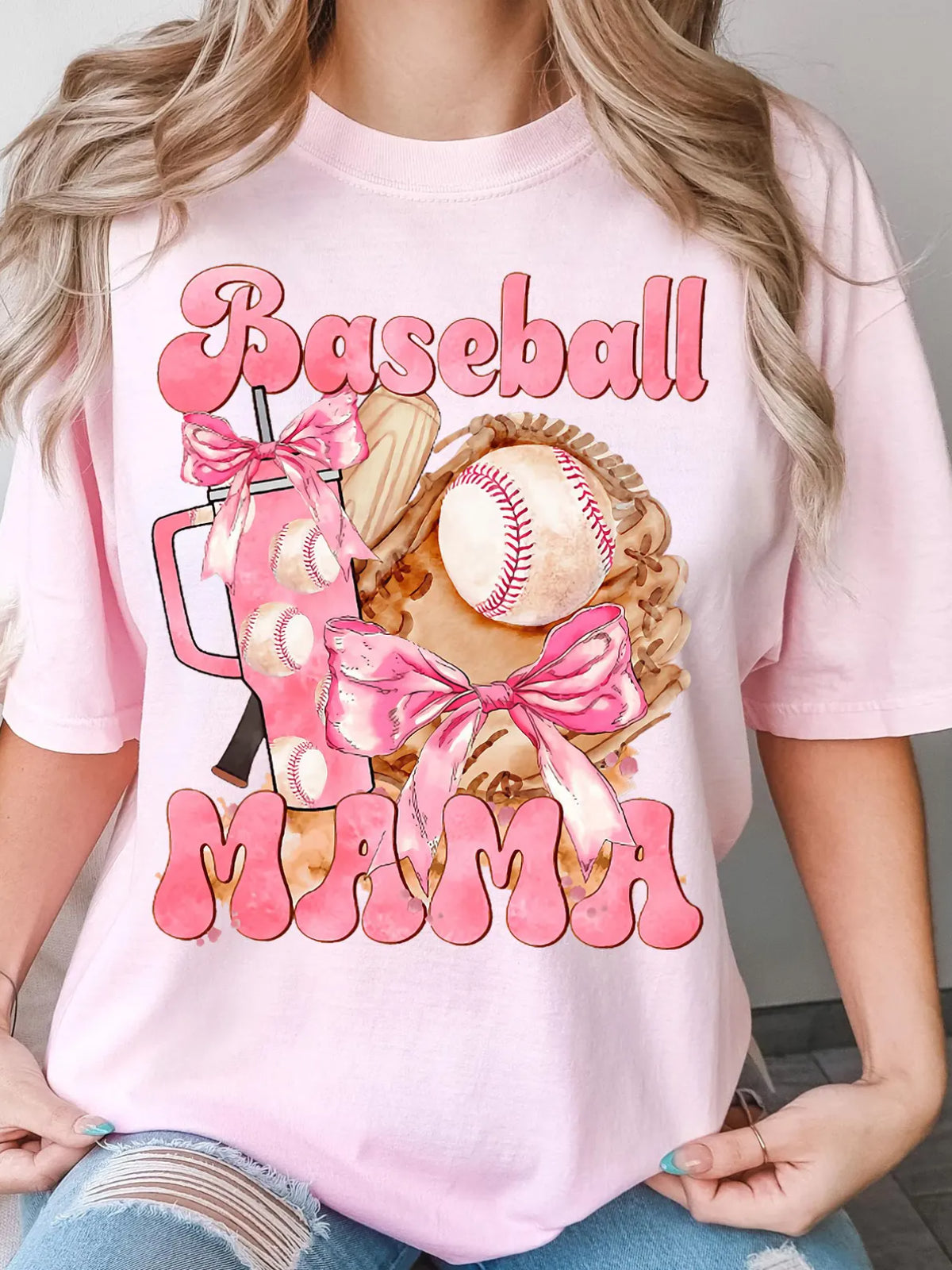 Women's Game Day Baseball Printed Crew Neck T-shirt