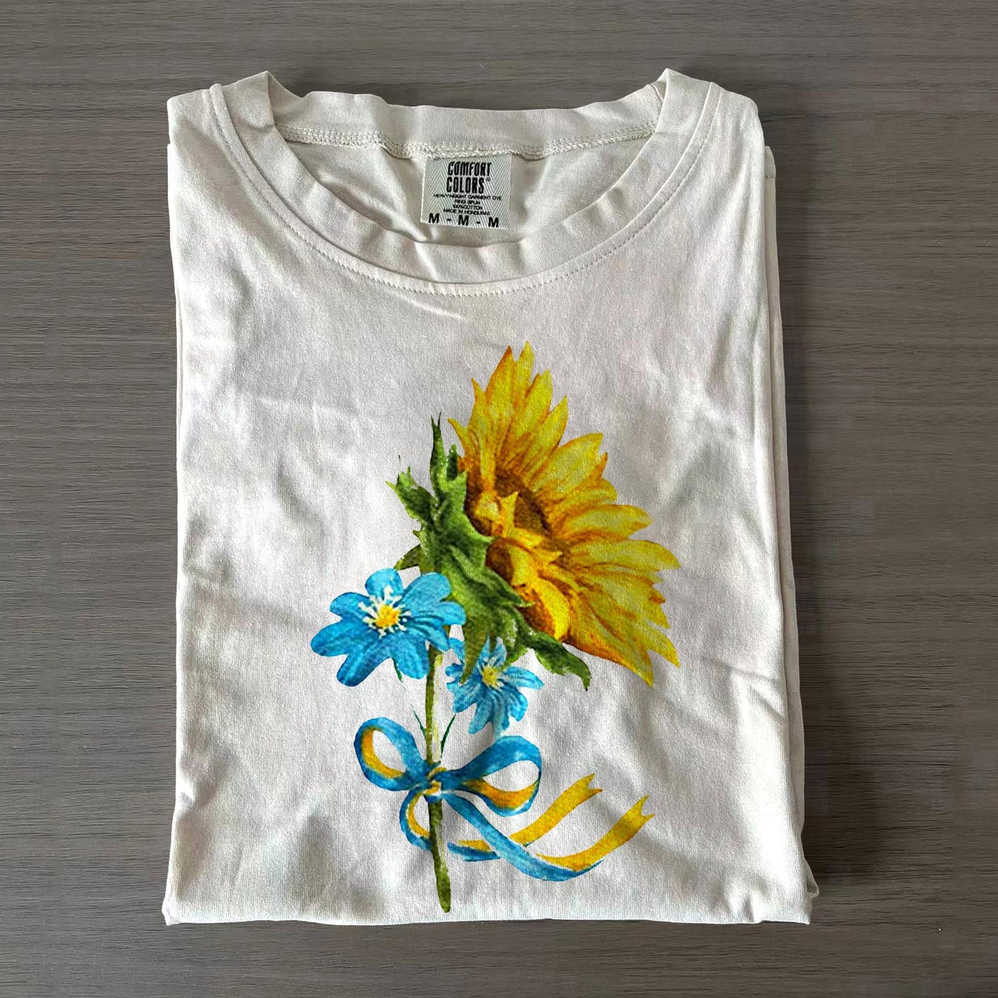 Blue And Yellow Sunflower Bow Crew Neck T-shirts