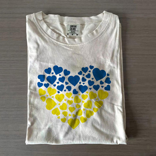 Blue And Yellow Heart Crew Neck T-shirts