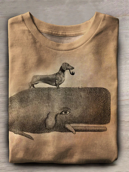 Dachshund Print Casaul Crew Neck T-shirt