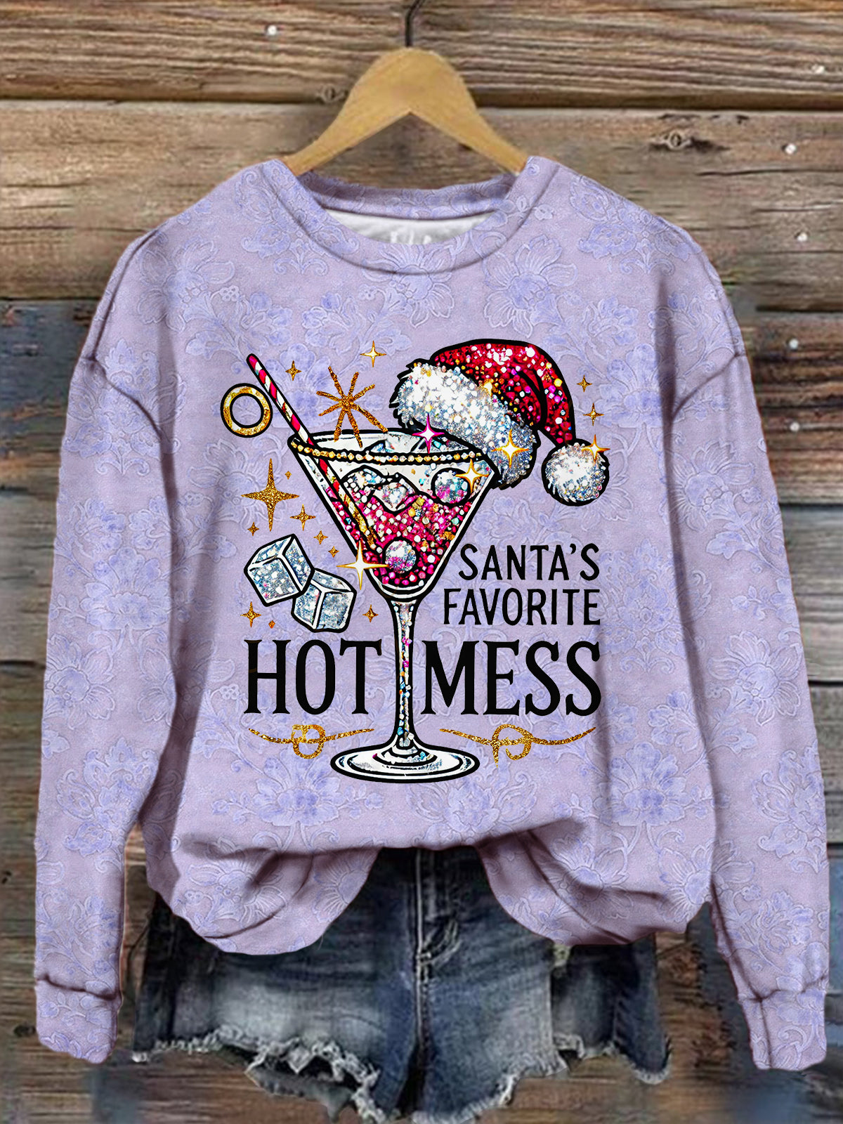 Santa's Favorite Hot Mess Vintage Print Long Sleeve Top