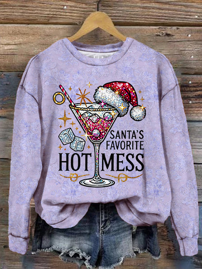 Santa's Favorite Hot Mess Vintage Print Long Sleeve Top