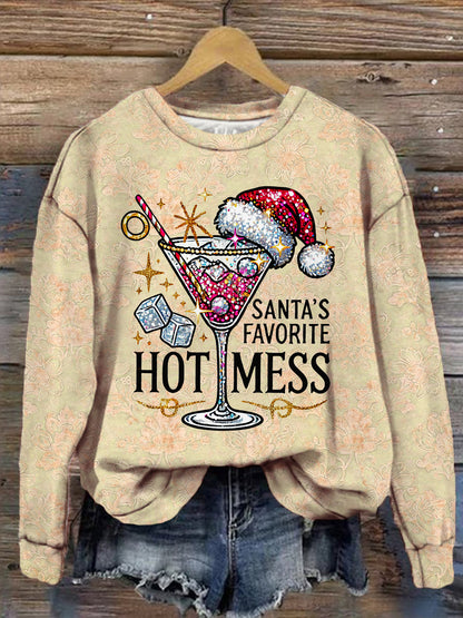 Santa's Favorite Hot Mess Vintage Print Long Sleeve Top