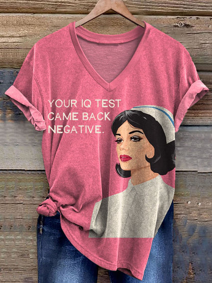 YOUR IQ TEST Funny Art Print V-neck Casual T-Shirt